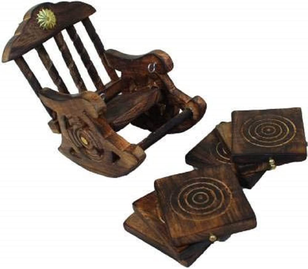 Craftland wooden antique miniature chair shape tea,coffee,drink hot/cold coaster set with 6 coaster for kitchen/dining table/off